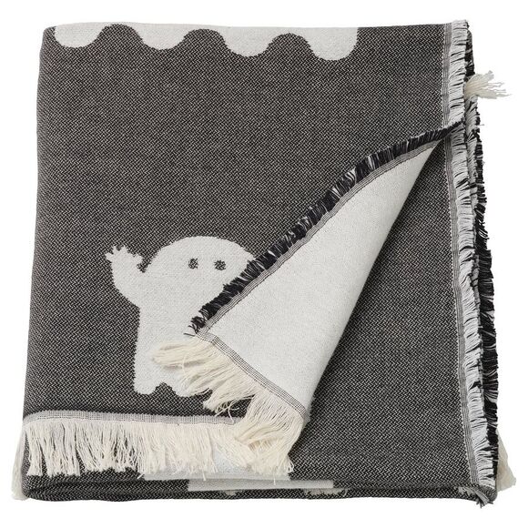 Ikea KUSTFYR Throw Blanket Ghosts Cotton 51"x67" Halloween Black White NEW 2025 - Picture 1 of 6